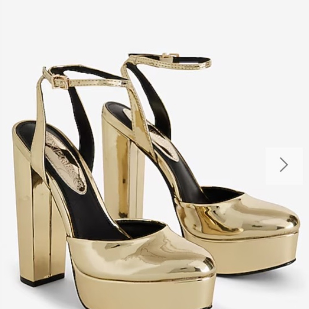 Express Gold Platform Heels with Chunky Block Heel